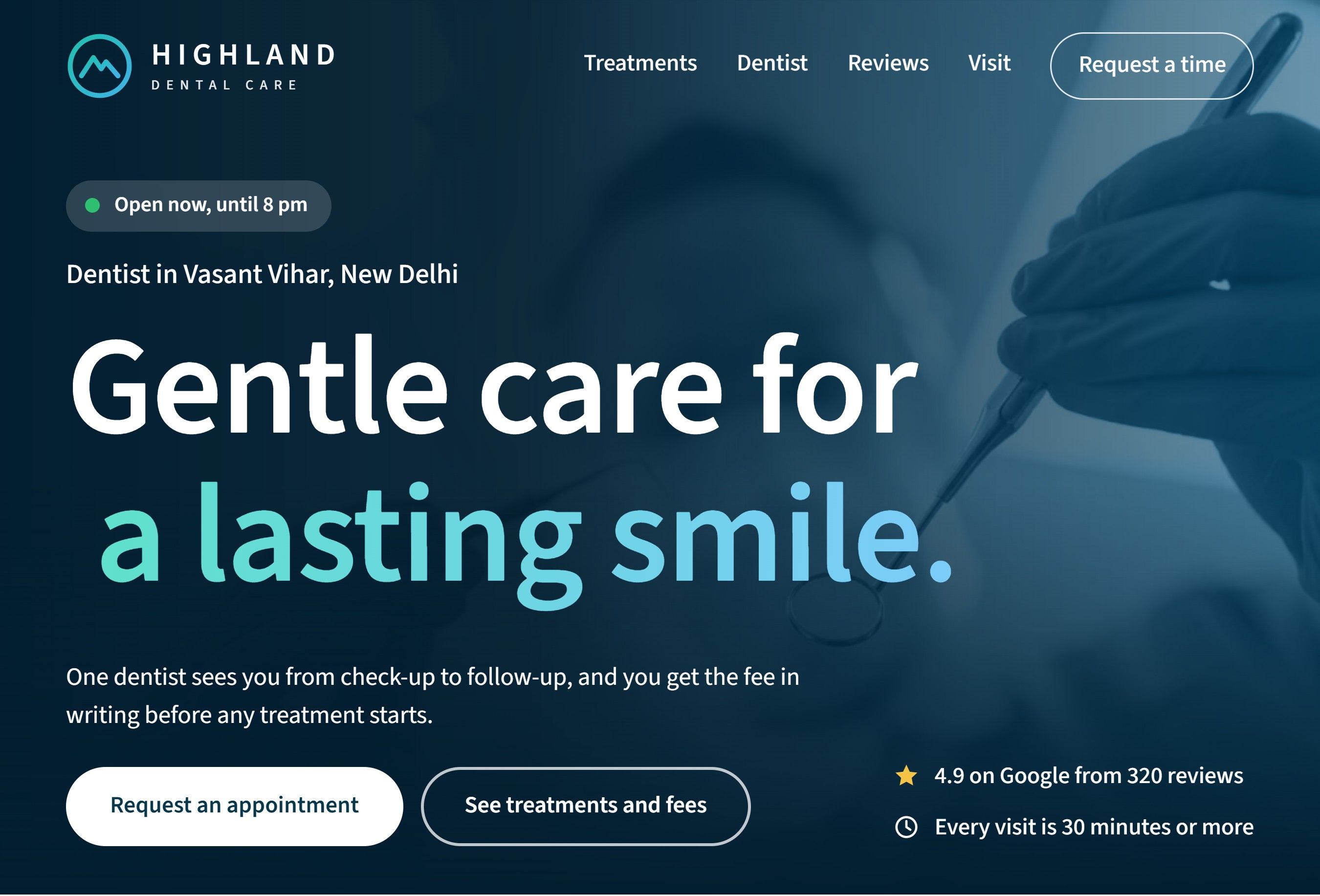 First screen of the Highland Dental Care demo