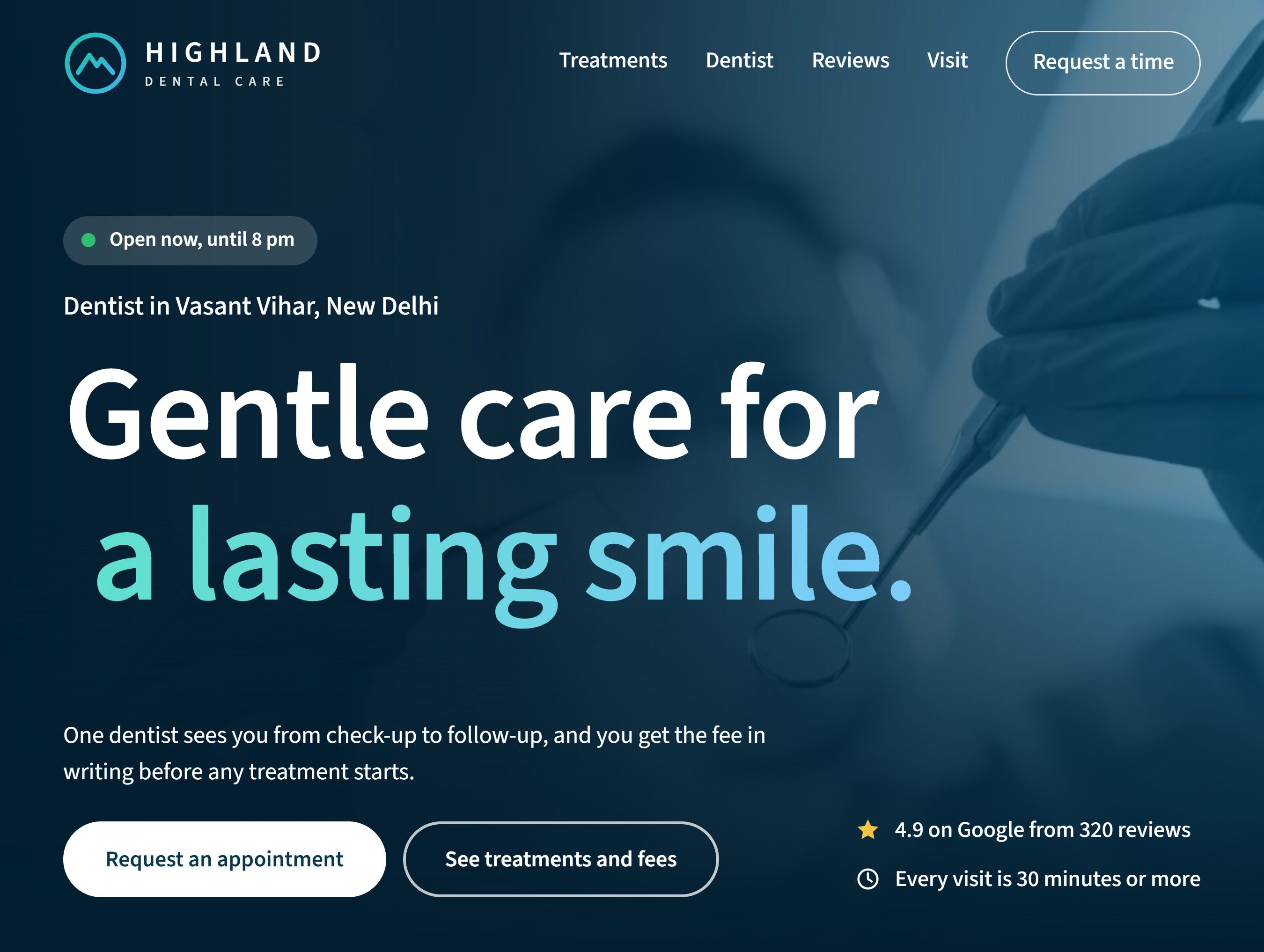 First screen of the Highland Dental Care demo