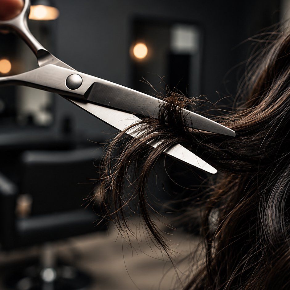 Scissors cutting dark hair