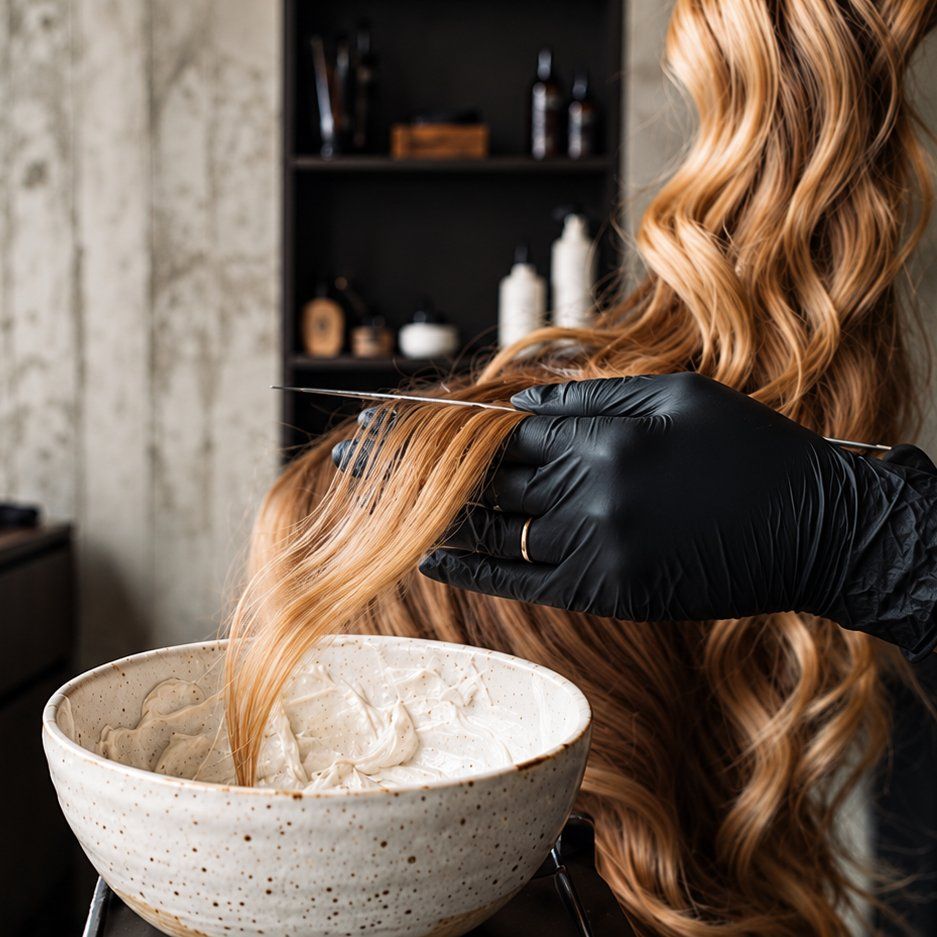 Balayage colour being painted onto hair
