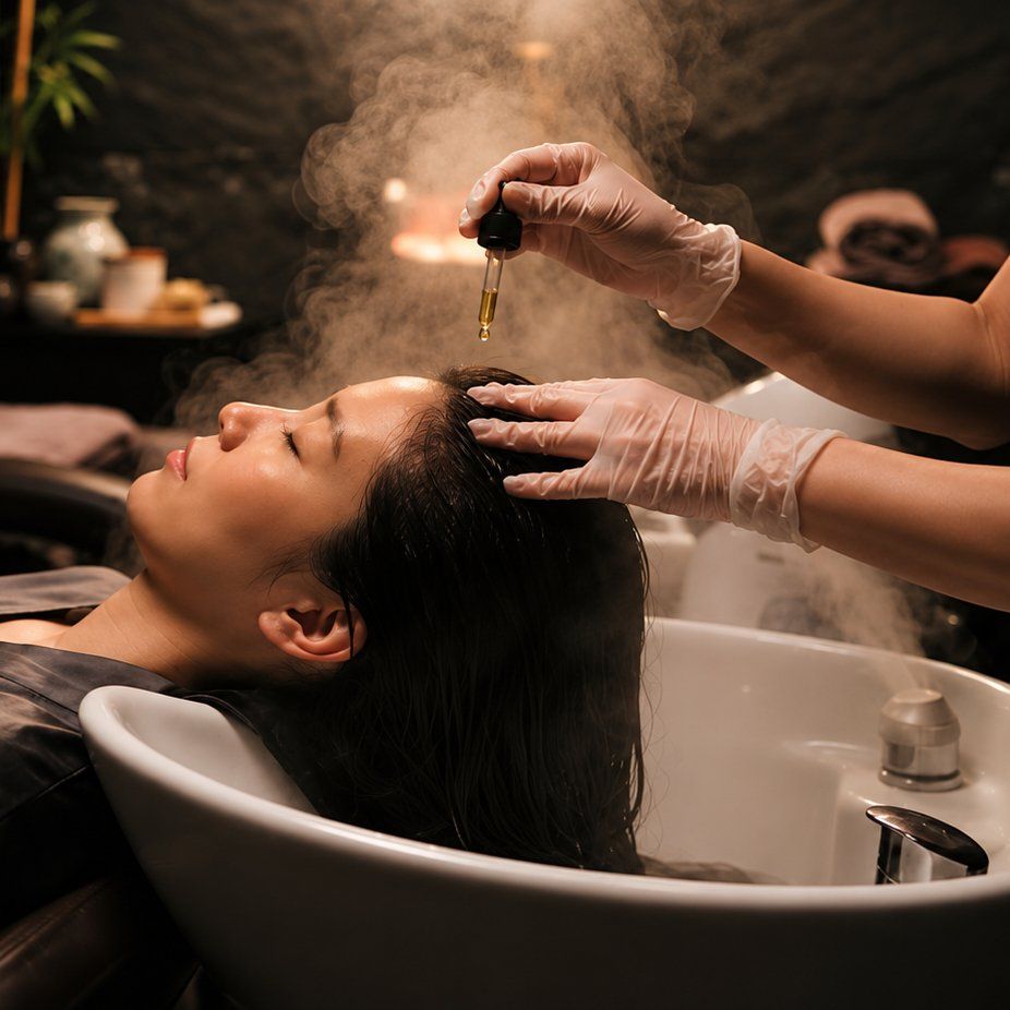 Head spa treatment at a basin