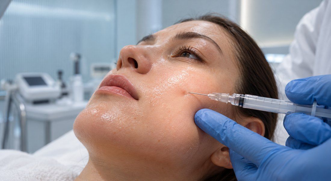 Skin booster injection into a cheek