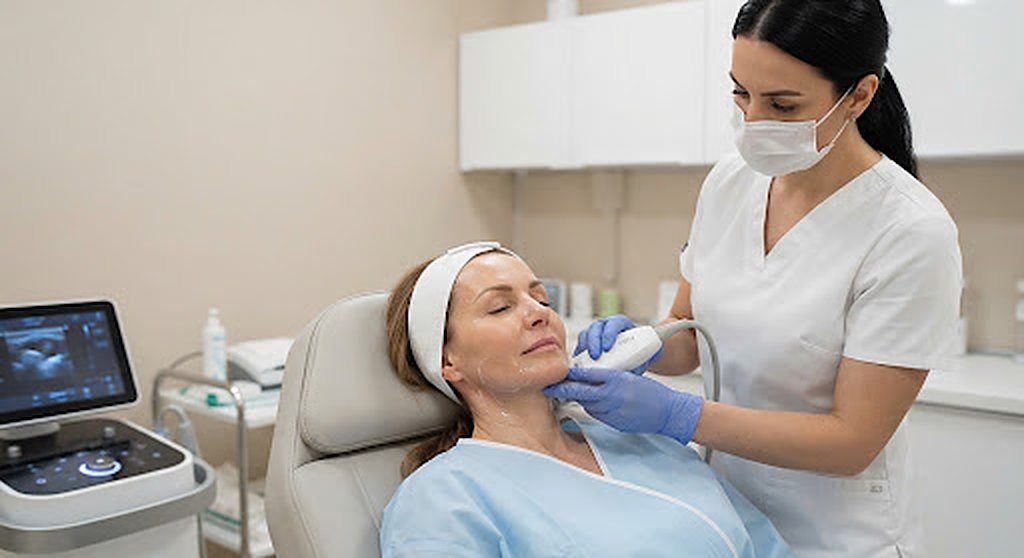 Ultrasound lifting treatment along the jawline